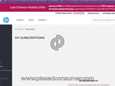 HP My Subscriptions empty state page